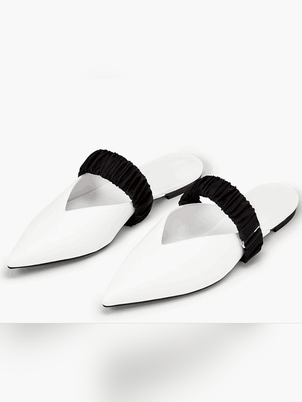 Charles&Keith White Flat Slip Ruffle Black  Mule Shoe Sz 36 Eu 6/ 6.5 US